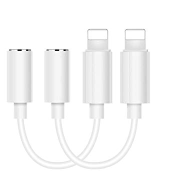 Headphone Jack Adapter for iPhone, 3.5mm Earphone Adaptor for iPhone 11/Xs/Xs Max/XR/ 8/8 Plus/X, Audio Splitter Accessories Music Aux Adapter Headphone Dongle 3.5mm Earbud Cable【2pack】
