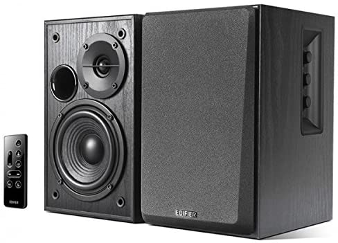 Edifier R1580MB Active 2.0 Studio Bookshelf Speaker System with Dual Microphone Inputs and Bluetooth Connectivity - Black Wood