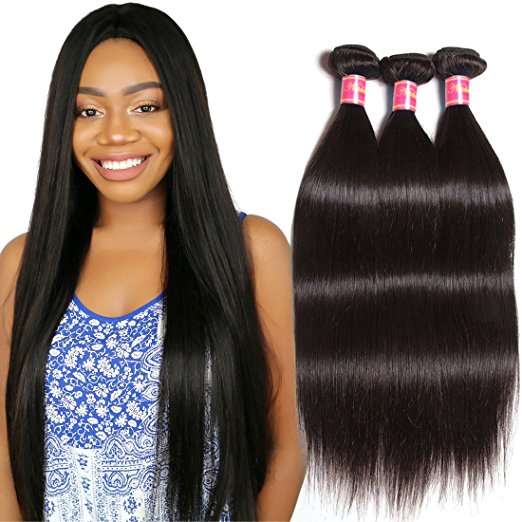 Nadula 7A Brazilian Straight Remy Virgin Human Hair Weave Pack of 4 Unprocessed Silkey Straight Hair Extensions Natural Color (10 12 14 16)