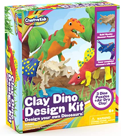 Build Your Own Dinosaur Models w/ Air Dry Modeling Clay - Boys Arts Crafts Set for Kids - 3 x 3D Dino Puzzles with 15 x Molding Modelling Clay - STEM Educational Set - Birthday Gift for Boys