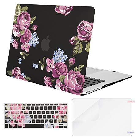 Mosiso Plastic Pattern Hard Case with Keyboard Cover with Screen Protector for MacBook Air 13 Inch (Model: A1369 and A1466) Not Compatible 2018 Version A1932 with Retina Display, Peony