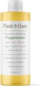 Plant Guru Peppermint Fragrance Oil 4 fl. oz. - Aromatherapy, Scented Oil for DIY Soap, Candles, Bath Bombs, Reed Diffusers, and More