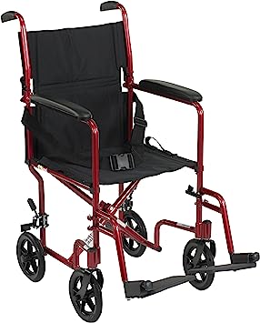 Lightweight Transport Wheelchair, 19" Seat, Red