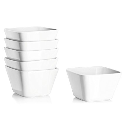 DOWAN 20 Ounce Porcelain Square Cereal Bowls - 6 Packs ,White