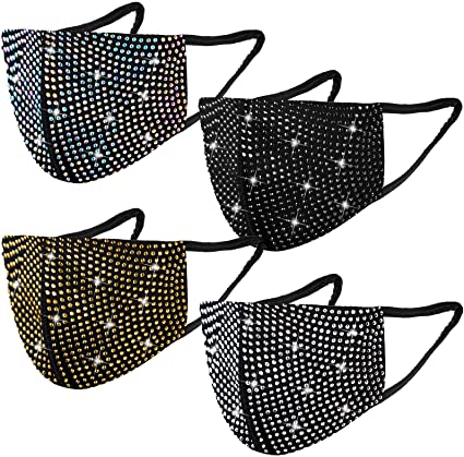 4 Pieces Rhinestone Masquerade Face Covering Colorful Crystal Masquerade Face Covering Adjustable for Women and Girls