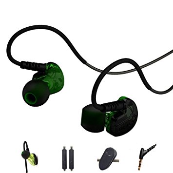 Over Ear In Ear Sweatproof Sport Workout Headphones Bass Exercise Earhook Earpods With Remote and Mic Noise Sound Isolating Sports Earbuds for Running Gym Jogging Wired Earphones with Volume Control for iPod iPhone Green