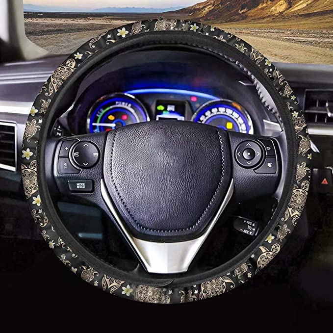 FOR U DESIGNS Tribal Sea Turtle Pattern Steering Wheel Cover, Universal 14.5-15 Inches Wheel Cover, Soft Durable, Odorless, Comfort Automotive Accessory