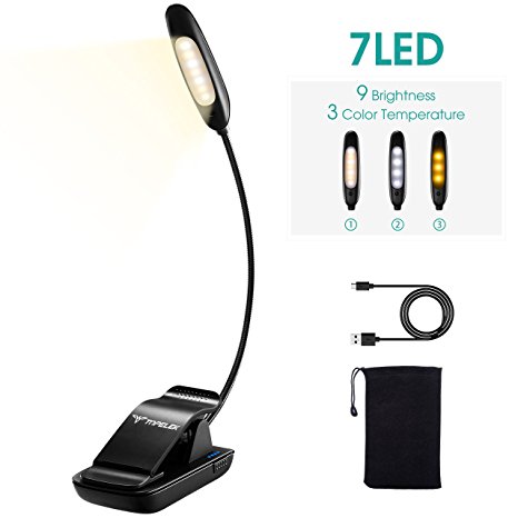 LED Clip Book Light, TOPELEK reading light with 7 LEDS, USB Rechargeable, Eye Protection Brightness, Illuminate for Kindle, Book, Computer