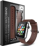 Apple Watch Strap Band - E LV Apple Watch 42MM - 100 GENUINE LEATHER Strap Band High Quality Premium Strap Band Accessories for Apple Watch 42MM with ADAPTER to install - BROWN