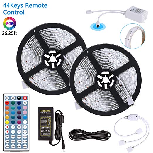 LED Strip Lights, Waterproof 26.25ft /8 Meter Flexible Strip Light Kit 240 LEDs RGB Color Changing 5050SMD Adhesive Light Strip with 44key Remote Control   Power Supply by MIBOTE