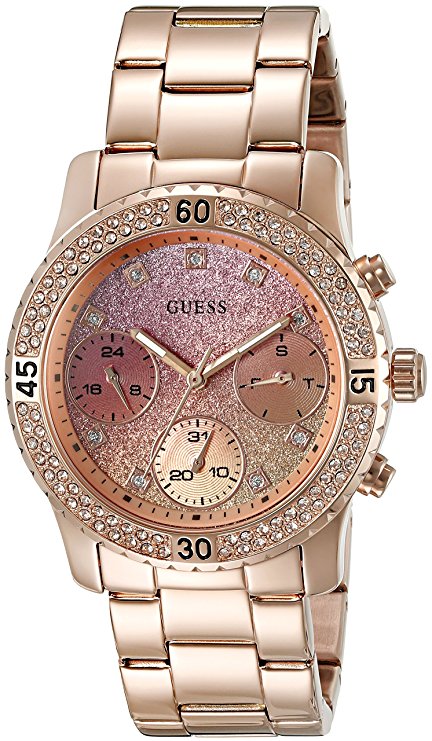 GUESS Women's U0774L3 Rose Gold-Tone Watch with Pink Multi-Function Dial