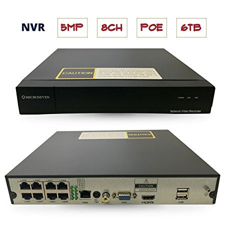 Microseven M7NVR-5MP08 / H.265 8-Channel 5MP POE Embedded NVR ONVIF 1080P/3MP/4MP/5MP Network Video Recorder-Supports Recording 8CH up to 5-Megapixel IP Cameras, Supports up to 6TB HDD (Not Included)