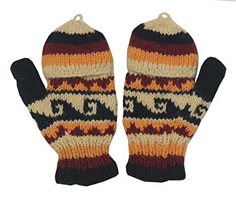 KayJayStyles Hand Knit 100% Wool Convertible Finger less Mittens Glove Nepal