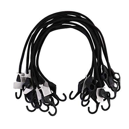XSTRAP 10 pcs Elastic Bungee Cords with Black Accents, Comes in A Zippered Storage Bag, 32-48 Inch, Black