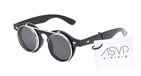 ASVP Shop® Steampunk Goggles Glasses Round Sunglasses Emo Retro Vintage Flip Up Cyber A1