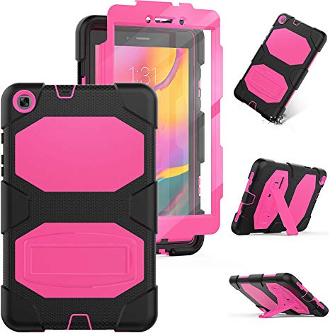 Galaxy Tab A 8.0 2019 Rugged Case with Kickstand,Model SM-T290 /SM-T295 Case,Full Body Heavy Duty Rugged Shockproof Protective Case,Built-in Screen Protector for Samsung Galaxy Tab A 8.0 2019(Pink)