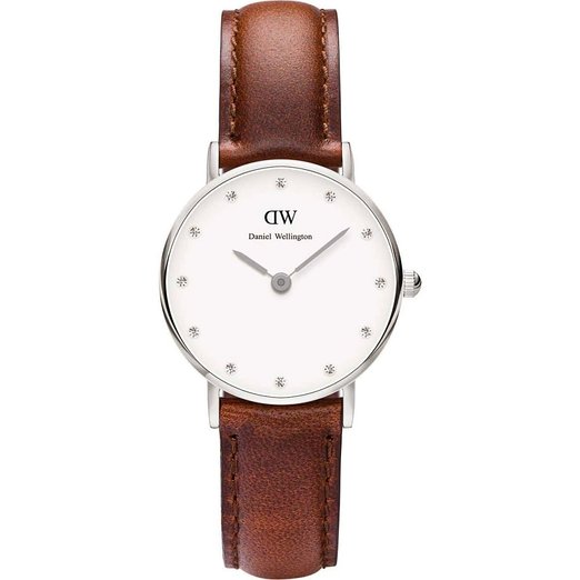 Daniel Wellington Women's Quartz Watch with White Dial Analogue Display and Brown Leather Strap 0920DW