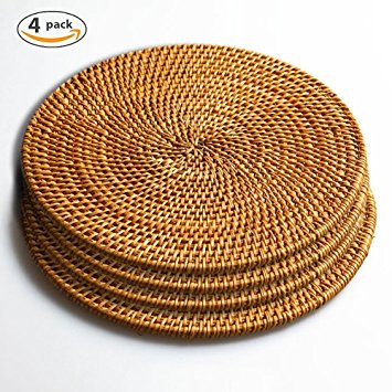 Hand Woven Rattan Trivets Pot Holder,Non Slip,Durable, Heat Resistant Hot Pads Perfect Modern Home Decor Heat Resistant Coasters Cup Insulation Mat (4Piece, 7.08 inch)