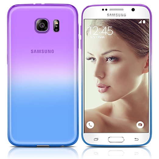 Galaxy S6 Case, MagicMobile Ultra Slim [Translucent] Colorful Clear Case for Samsung Galaxy S6 [Anti-Scratch] Strong Flexible TPU Layer Thin Shell [Shock-Resistant] Back Skin Cover (Purple - Blue)