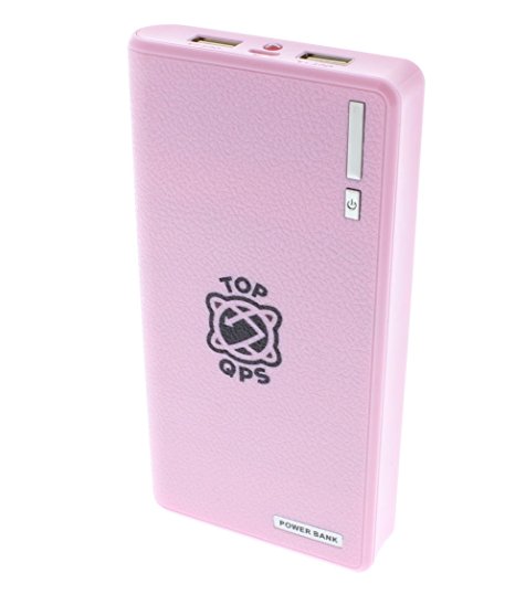 TopQPS Luminant 20000mah High Capacity Power Bank-Textured ABS Body External Battery, with Intelligent Charging Dual USB-Flashlight perfect for iPhones, Samsung Phones & Pokemon GO (Pink)