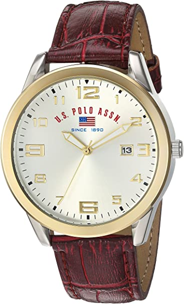 U.S. Polo Assn. Classic Men's US5150  Two-Tone Watch with Embossed Faux-Leather Band