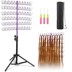 Lictin Braiding Hair Rack with 120 Pegs, Height Adjustable Braiding Rack, 2-Side Metal Hair Rack for Stylists/Home/Salon, Hair Braiding Stand with Stylist Hair Braiding Tools,Purple