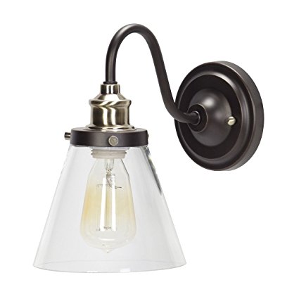 Globe Electric Jackson 1-Light Rustic Wall Sconce, Oil Rubbed Bronze & Antique Brass Finish, Clear Glass Shade, 64932