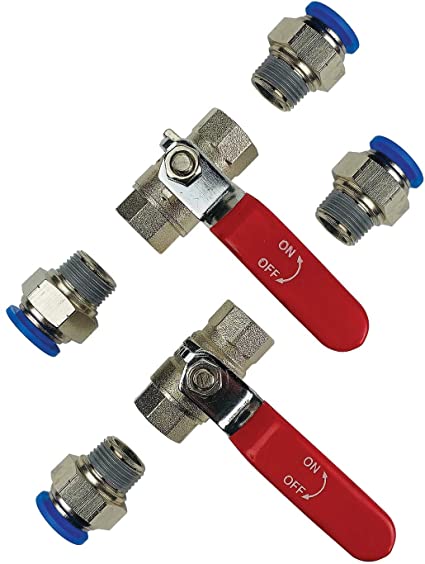 Primefit PCBVKIT-6 (2 Pack) 3/8" Full Port Shut Off Valves with 4 Piece 1/2" Push to Connect Fittings