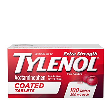 Tylenol Extra Strength Coated Tablets, Acetaminophen Adult Pain Relief & Fever Reducer, 100 ct