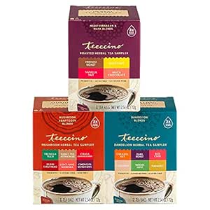 Teeccino Herbal Tea Sampler Variety Pack – Taste 16 Rich & Roasted Teeccino Blends that are Caffeine Free & Prebiotic for a Natural Energy Boost, 12 Count (Pack of 3)