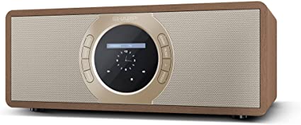Sharp DR-I470(BR) PRO 30W Internet DAB  FM Stereo Small Digital Radio with Wi-Fi, Bluetooth, Alarm, TFT Colour Display & Remote Control - Brown Wood