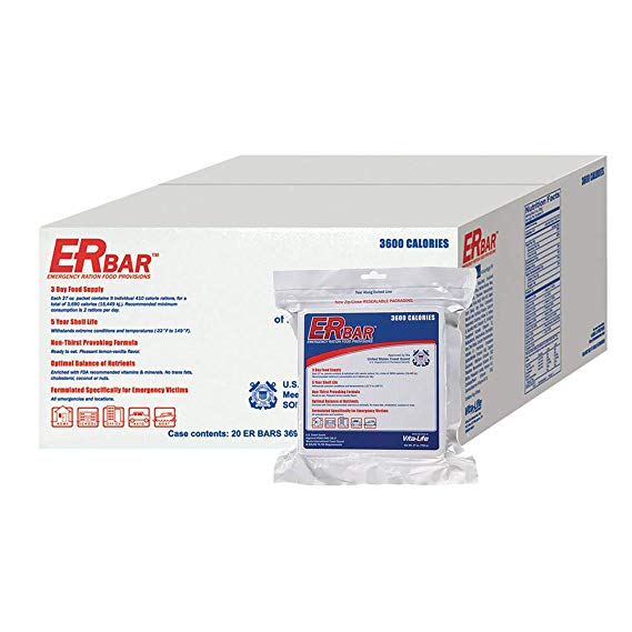 ER Emergency Ration 3600 Calorie Food Bar for Survival Kits and Disaster Preparedness, Case of 20, 1BC