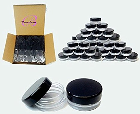 Beauticom 5G/5ML High Quality Clear Plastic Cosmetic Container Jars with Black Lids (Quantity: 25pcs)