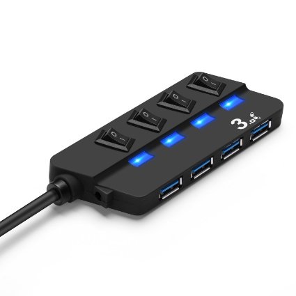 Jinhoo 4-Port USB 3.0 Hub with Individual ON/OFF Switch and LEDs (Cable Length: 60cm)