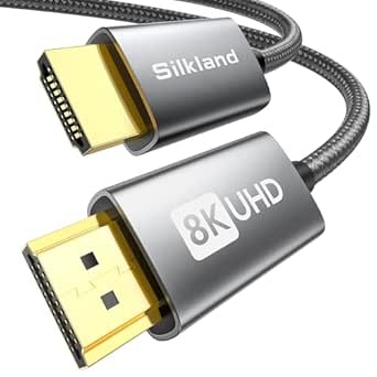 Silkland 8K HDMI 2.1 Cable 2M, High Speed HDMI Cables 48Gbps for Monitor, 8K@60Hz, 4K@120Hz High Speed HDMI Cord for Gaming, ARC/eARC, HDR10, HDCP 2.2&2.3 for Roku TV, Xbox, PS5/4, Laptop, Soundbar