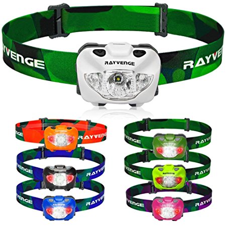 Rayvenge T3A LED Headlamp with Red Light - Lightweight headlamp Flashlight for Running, Hiking, Camping - Best Headlamps with 3 AAA Batteries, 168-Lumen, Waterproof, Long Battery Life