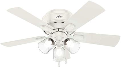 Hunter Indoor Low Profile Ceiling Fan, with pull chain control - Crestfield 42 inch, White, 52152