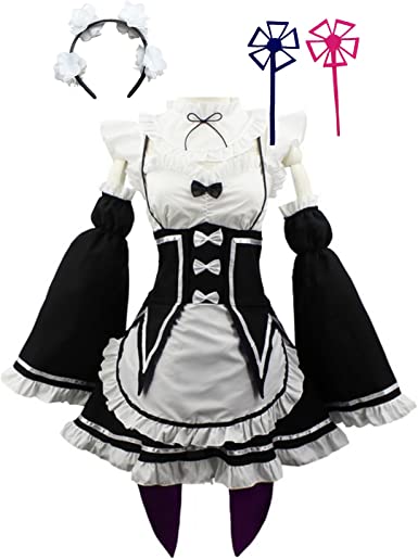 HalloweenCostumeParty Re Zero Starting Life in Another World Rem Ram Maid Dress Costume with Headband Black for Woman