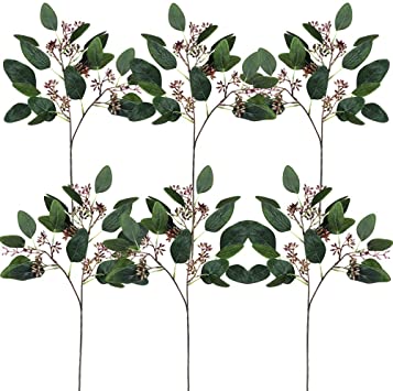 Supla 6 Pcs Faux Seeded Eucalyptus Leave Spray Artificial Greenery Artificial Leaves Green Spring Stems for Floral Arrangements Bouquets Centerpieces Rustic Weddings Vintage Farmhouse Vase Decoration