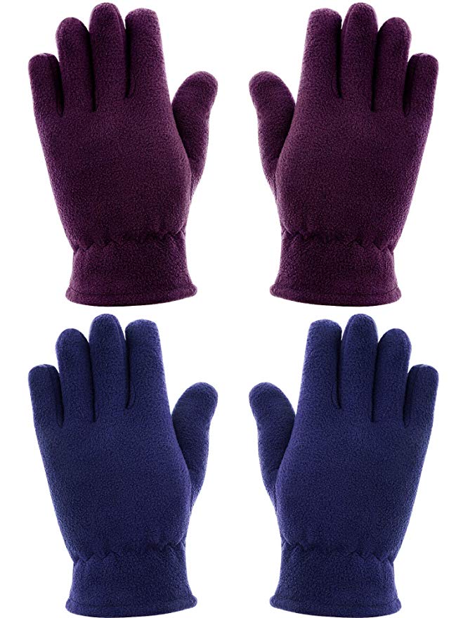 SATINIOR 2 Pairs Kids Gloves Boys Girls Fleece Gloves Full Fingers Warm Gloves for Winter Outdoors Activities Supplies