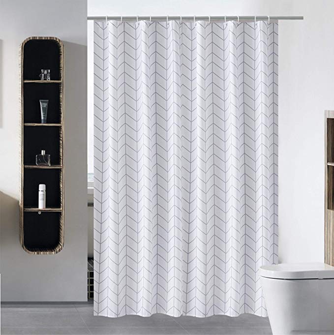 S·Lattye Luxury Shower Curtain Liner for Bathroom Water Repellent Fabric Washable Cloth (Hotel Quality, Friendly, Heavy Weight Hem) with White Plastic Hooks - 54" x 78", Stall White Arrow
