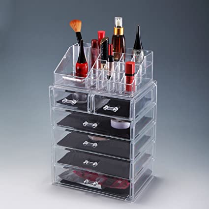 JAXPETY Acrylic Cosmetics Makeup and Jewelry Storage Case Display Sets