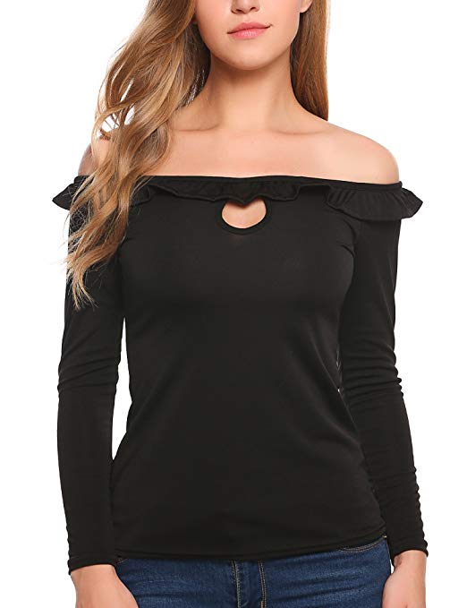 UNibelle Women Loose Batwing Blouse Off Shoulder Long Sleeve Top Shirt