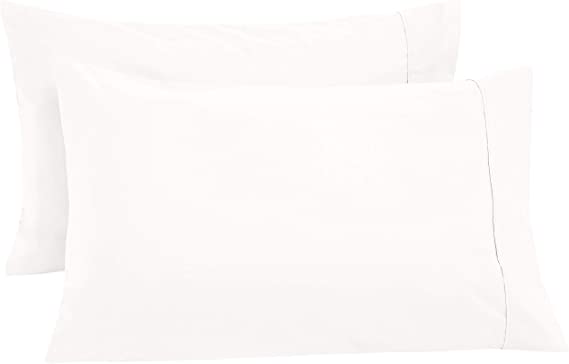 AmazonBasics Ultra-Soft Cotton Pillow Cases - King, Set of 2, White