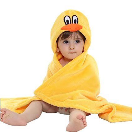 Baby Hooded Bath Towels Animal Bathrobe Fleece Towel Blanket (Duck)