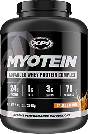 XPI Myotein Protein Powder (Salted Caramel, 5lbs) - Best Whey Protein Powder Complex - Great Tasting - Hydrolysate, Isolate, Concentrate, Colostrum, & Micellar Casein
