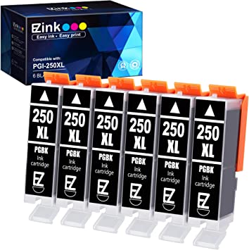 E-Z Ink (TM) Compatible Ink Cartridge Replacement for Canon PGI-250XL PGI 250 XL to use with PIXMA MX922 MX722 MG5420 MG5520 MG5620 MG6320 MG6420 MG6620 MG7120 MG7520 iP8720 (Large Black, 6 Pack)