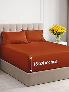 Extra Deep Pocket Queen Sheets - 4 Piece Breathable & Cooling Bed Sheets - Hotel Luxury Bed Sheet Set - Soft, Wrinkle Free & Comfy - Easily Fits Extra Deep Mattresses - Deep Pocket Terracotta Sheets