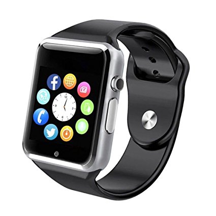 Bluetooth Smart Watch - Wzpiss Touch Screen Smartwatch Phone Unlocked Watch Smart Wrist Watch with Camera Pedometer Support SIM TF Card for Android Samsung Lg IOS Iphone Men Women Kids (Black Silver)