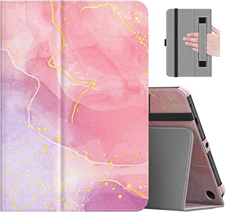 MoKo Case Fits All-New Amazon Kindle Fire HD 8 & 8 Plus Tablet (12th Generation/10th Generation, 2022/2020 Release) 8",Slim Folding Stand Cover with Auto Wake/Sleep, Flowing Purple/Pink